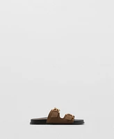 Mango Women's Natural Fiber Strap and Buckle Leather Sandals