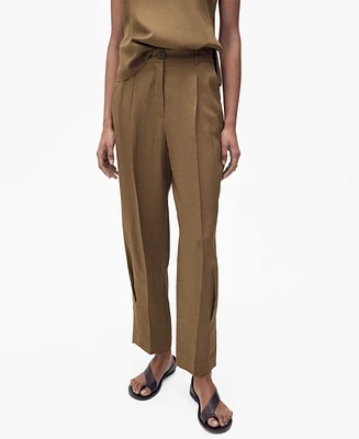 Mango Women's Linen-Blend Pleated Pants