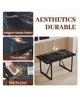 Modern Marble-Pattern Dining Set with Brown Chairs