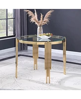 38.6" Glass Dining Table with Gold Legs