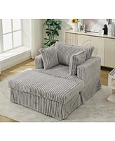 47.7'' Oversized Corduroy Chaise Longue with Ottoman, Deep Seat Reclining Chair Sofa, Comfy Thicked Upholstered Pad Chair, with Foot Stool, Oversize,