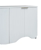 Vertical Stripes and Wavy Design of a Four-Door Cabinet Cabinet Suitable for Hallway, Entryway, Living Room
