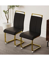 Modern Dining Chairs, Pu Faux Leather High Back Upholstered Side Chair with C-shaped Tube. Plating Golden Metal Legs for Dining Room Kitchen Vanity Pa