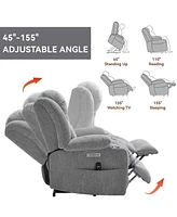 Chenille Power Lift Recliner, Massage & Heat, Usb, Cup Holders, Grey