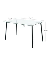 51.2" Square Glass Dining Table, Black Metal Legs