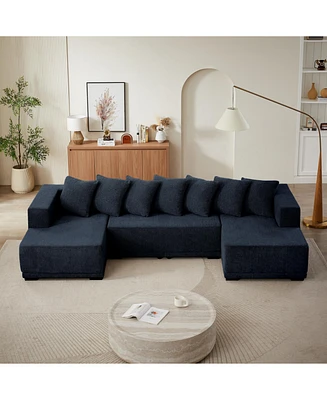 Chenille U-Shaped Sectional Sofa Set,Minimalist Style Modular Sectional Sofa