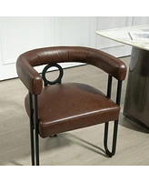 Contemporary Designed Chenille Fabric Upholstered Accent/Dining Chair/Barrel Side Chairs Kitchen Armchair for Living Room set of 1 (Dark Brown Pu)