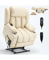 Dual Motor Lift Recliner with 8-Point Massage, Heat, and Cup Holders