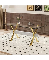 Modern Glass Dining Table with Gold Legs, Multipurpose for Home/Office (71"x35"x30")