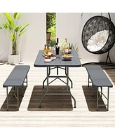 6 Feet Folding Table with Wood Grain Hdpe Tabletop and Safe Lock Mechanism