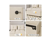 3-in-1 Velvet Sofa Bed with Usb, Phone Stand, and Adjustable Back (Beige)