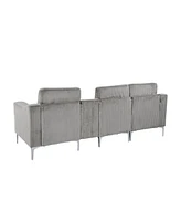 Convertible Sectional Corduroy Sofa with Cupholders, Usb,Three-seater,Gray
