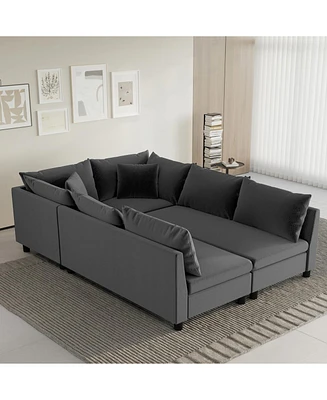 Minimalist 86" Sectional Sofa Bed with Pillows (6-Seat Convertible)