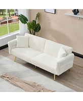 79 inch corduroy sofa bed, foldable double sofa bed with folding armrests, suitable for living rooms and small spaces