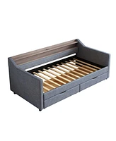 Twin Daybed with Storage, Shelves & Usb Ports, Linen Upholstered Sofa with Led Light