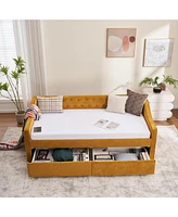 Upholstered Twin Daybed with Storage Drawers, Yellow Velvet