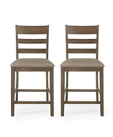 Farmhouse Upholstered Wood Counter Stools (Set of 2)