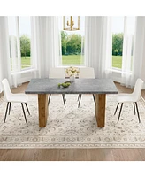 Cozy Modern Dining Set with 4 Curved Leather Chairs, 67x35