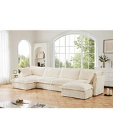 U-Shaped Slipcovered Sectional, Deep Seat & Cushions, Cream Corduroy (4-Seater)