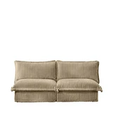 Camel Corduroy Armless Sofa with Pillows