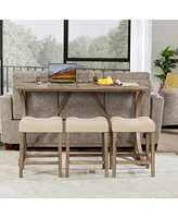 4-Piece Bar Table Set with Power Outlet and 3 Padded Stools