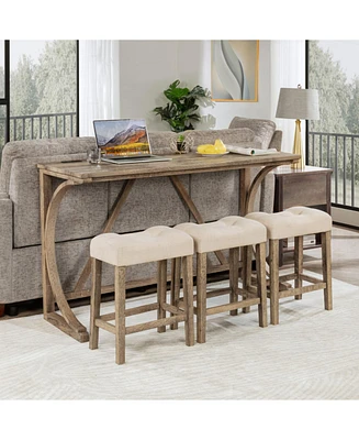 4-Piece Bar Table Set with Power Outlet and 3 Padded Stools