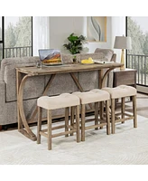 4-Piece Bar Table Set with Power Outlet and 3 Padded Stools