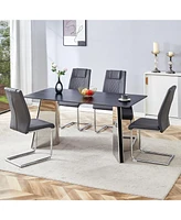 Black Marble Table and 4 Dark Gray Pu Chairs with Butterfly Legs