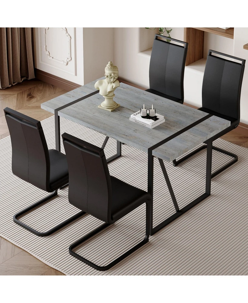 Grey Marble Dining Table and 4 Pu Chairs