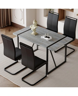 Grey Marble Dining Table and 4 Pu Chairs