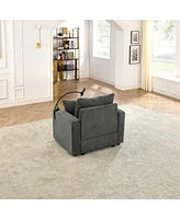 Modern Storage Sofa with Ottoman: Grey Corduroy Sofa with Device Chargers