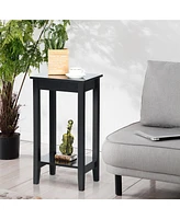 Gymax 2PCS 2-Tier Nightstand End Side Table Coffee Wooden Legs Bedroom Black