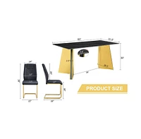 Black Sintered Stone Table & 6 Pu Chairs - Golden Accents