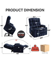 Blue Dual Motor Infinite Position Up to 350 Lbs Chenille Power Lift Recliner Chair, Heavy Duty Motion Mechanism with 8-Point Vibration Massage and Lum