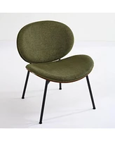 Mid-Century Shell Chair: Walnut Finish, Green Fabric, Comfortable Backrest