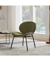 Mid-Century Shell Chair: Walnut Finish, Green Fabric, Comfortable Backrest