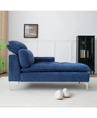 55" Blue Chaise Lounge with Armrest and Pillow