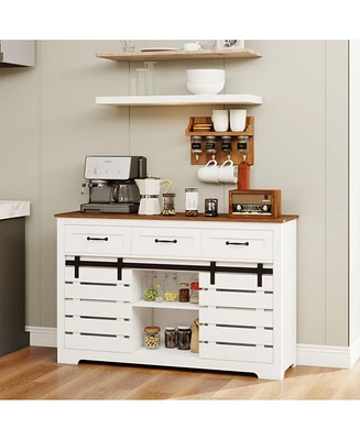 53" Farmhouse Buffet Cabinet with Sliding Barn Doors and Drawers