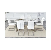 Pandora Sintered Stone Table (63" L) with 6 Pu Chairs