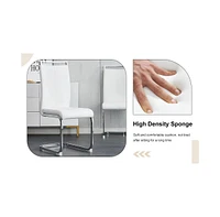 Pandora Sintered Stone Dining Set: 4 White Pu Chairs, Silver Legs