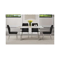 Pandora Dining Table Set: 63" Stone Table with 4 Black Shell Chairs