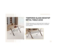 Elegant Glass Dining Set (71"x35.4") with 8 Light Gray Chairs