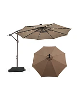 10 Feet Cantilever Umbrella with 32 Led Lights and Solar Panel Batteries-Tan