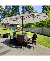 15 Feet Twin Patio Umbrella with 48 Solar Led Lights