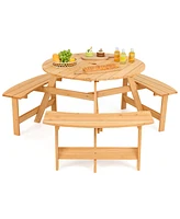 Kids Outdoor Wooden Picnic Table and Bench Set with Umbrella Hole