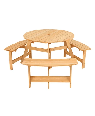 Kids Outdoor Wooden Picnic Table and Bench Set with Umbrella Hole