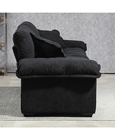 84" Chenille Recliner Sofa Small Sofa Loveseat Deep Seat Sofa Couch with 2 Throw Pillows & Memory Foam for Living Room Apartment Office Lounge-Bl