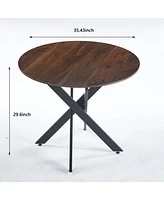 Modern Round Dining Table, Mdf Top with Black Cross Metal Legs, Space-Saving, 90x90x75cm
