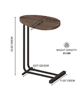 C-Shaped End Table for Sofa, Bedside, and Couch (Brown