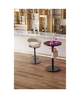 Bar Table, Round Cocktail Table with Lights and Glass Top, Large Steel Base, Pub Table for Kitchen, Bistro, Parties